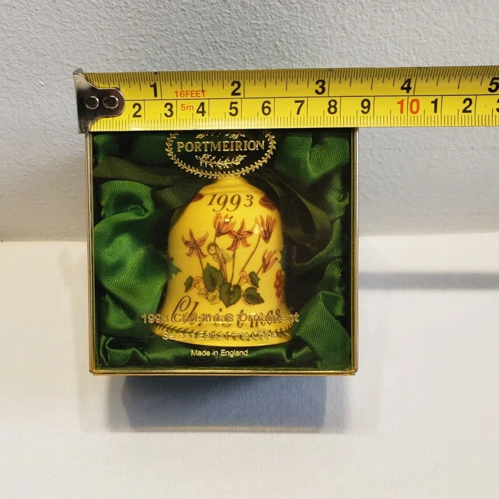 Portmeirion Christmas Ornament Bell 1993 Botanic Garden Fine China White